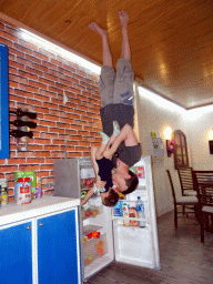Tim and Max in a kitchen at the Upside Down World Bali