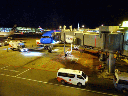 Our KLM airplane at Singapore Changi Airport, by night