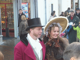 Actors in Victorian clothing at the Keizerstraat street, during the Dickens Festival