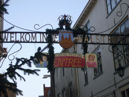 Decorations at the west side of the Walstraat street, during the Dickens Festival