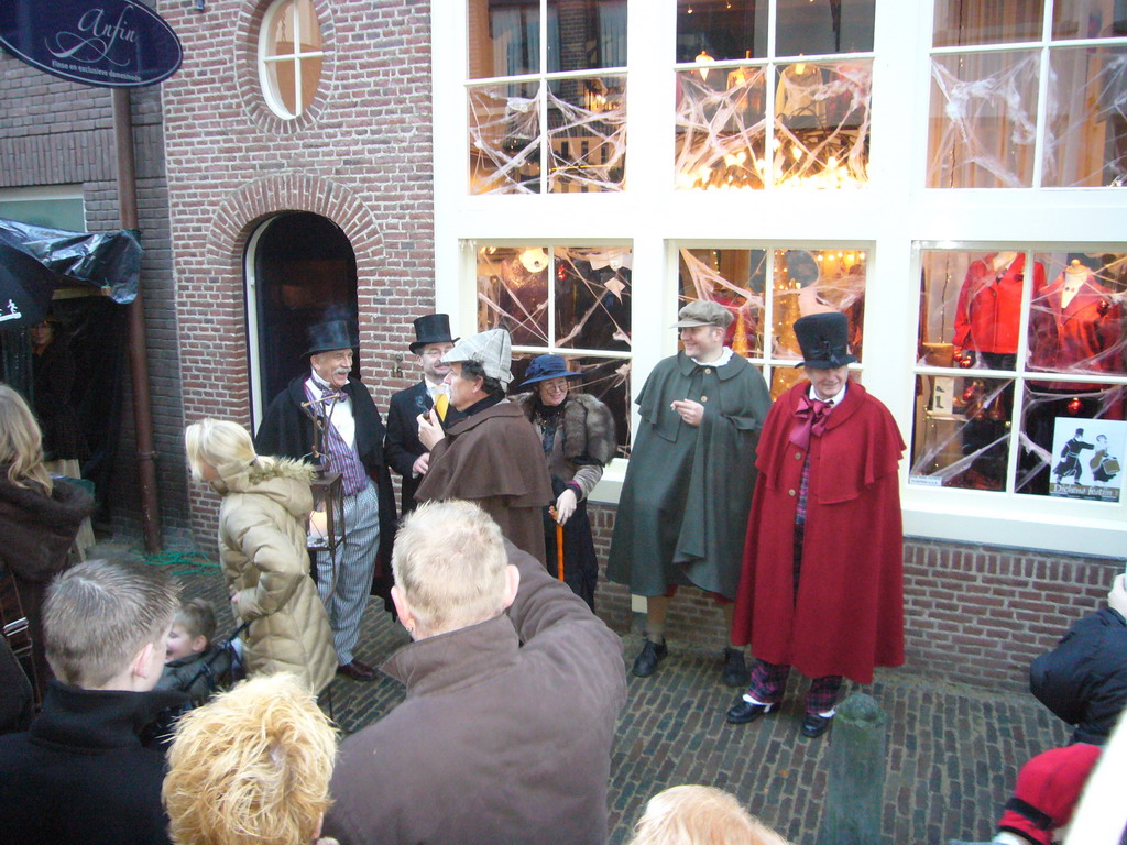 Actors in Victorian clothing at the Walstraat street, during the Dickens Festival