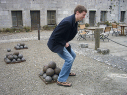 Tim with cannon balls at the Citadel of Dinant
