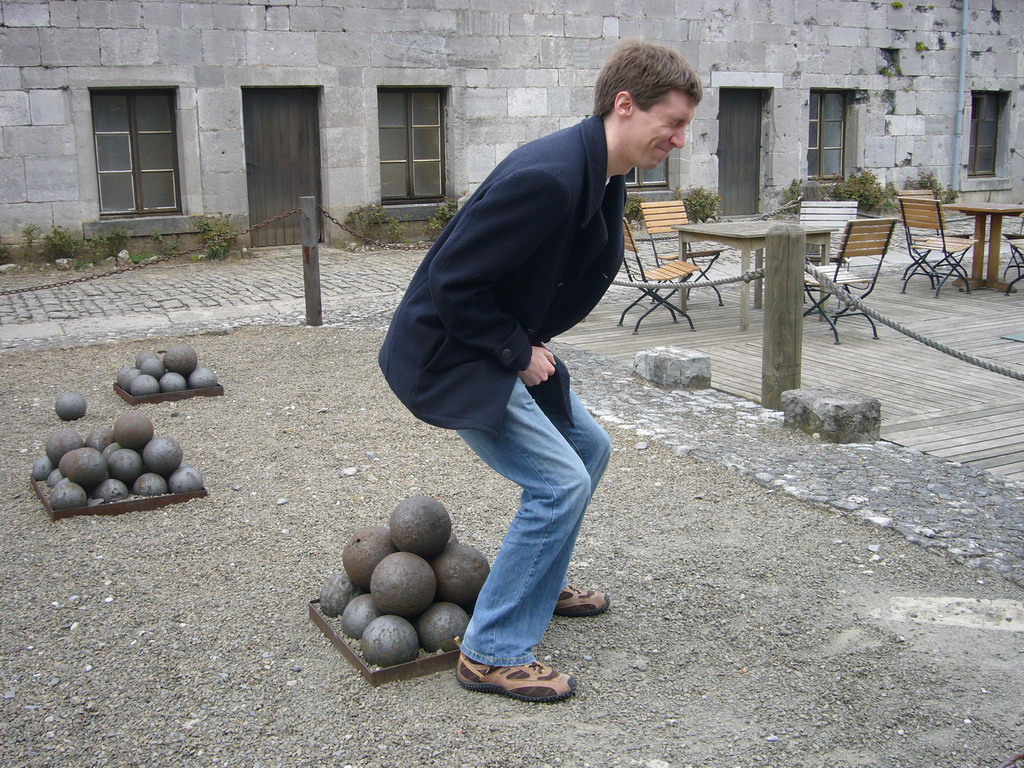 Tim with cannon balls at the Citadel of Dinant