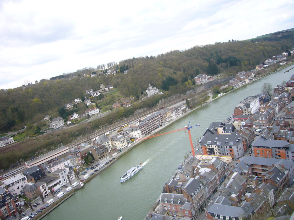 The city center with the Pont Charles de Gaulle bridge over the Meuse river, viewed from the Citadel of Dinant
