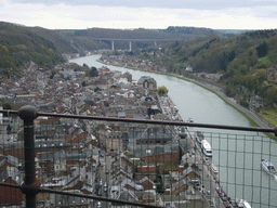 The city center with the Route Charlemagne road and the Meuse river, viewed from the Citadel of Dinant