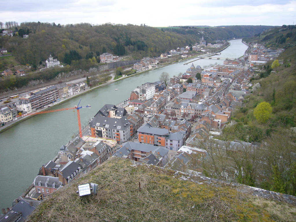 The city center with a sluice at the Meuse river, viewed from the Citadel of Dinant