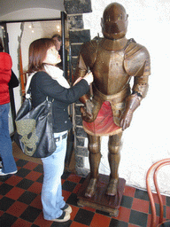 Miaomiao with a wax statue in armour at the Citadel of Dinant