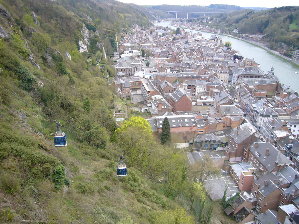 The cable car to the city center, viewed from the Citadel of Dinant
