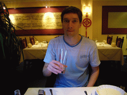 Tim having dinner at the Le Pavillion de Hong Kong restaurant
