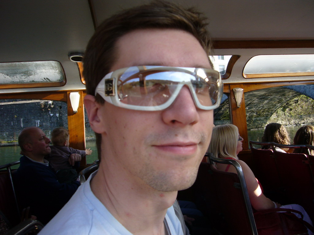 Tim on the tour boat on the Meuse river