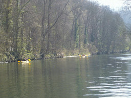 Canoes on the Meuse river, viewed from the tour boat