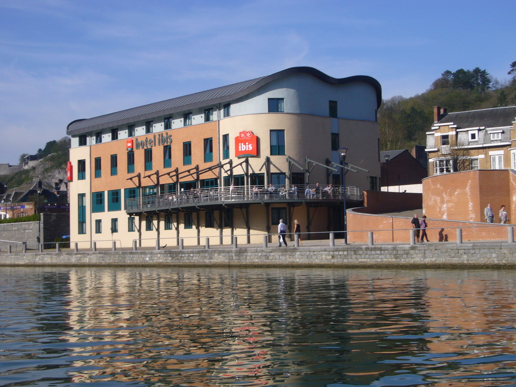 The Hotel Ibis Dinant and the Meuse river, viewed from the tour boat