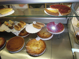 Cakes and pies in a bakery in the city center