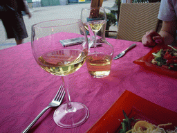 Glass of wine at the terrace of the Les Amourettes restaurant
