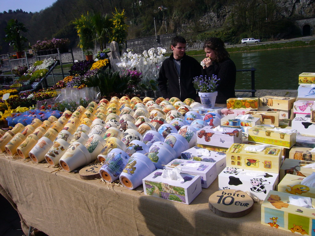 Flowers and flower pots at the flower market at the Avenue Winston Churchill