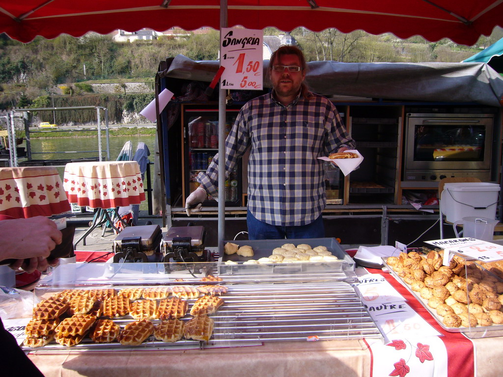 Waffle maker and waffles at the flower market at the Avenue Winston Churchill