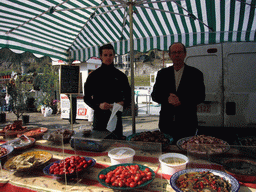 Food stall at the flower market at the Avenue Winston Churchill