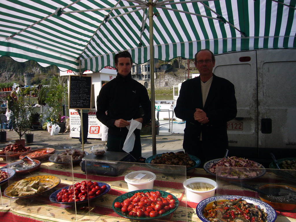 Food stall at the flower market at the Avenue Winston Churchill