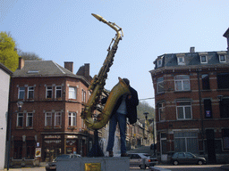 Tim at the Saxophone Monument at the Rue Saint-Jacques street