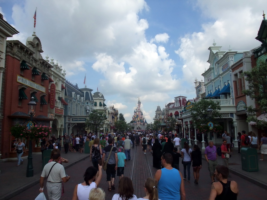 Main Street and the Sleeping Beauty`s Castle, at Disneyland Park