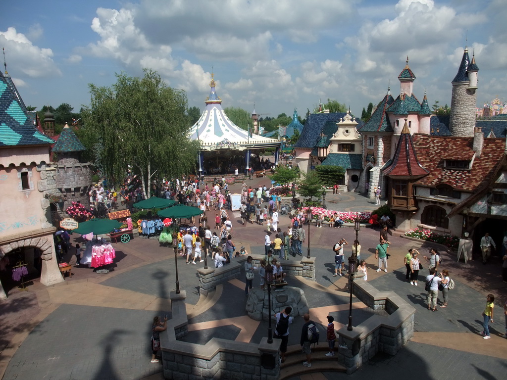 Lancelot`s Carousel and surroundings, viewed from the Sleeping Beauty`s Castle, at Fantasyland of Disneyland Park