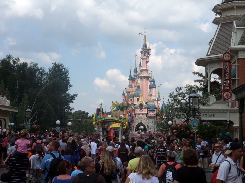 Disney All Stars Express, at the Main Street and the Sleeping Beauty`s Castle, at Disneyland Park