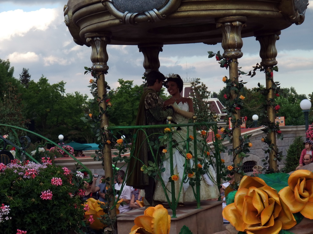 Tiana and Prince Naveen in Disney`s Once Upon a Dream Parade, at Disneyland Park