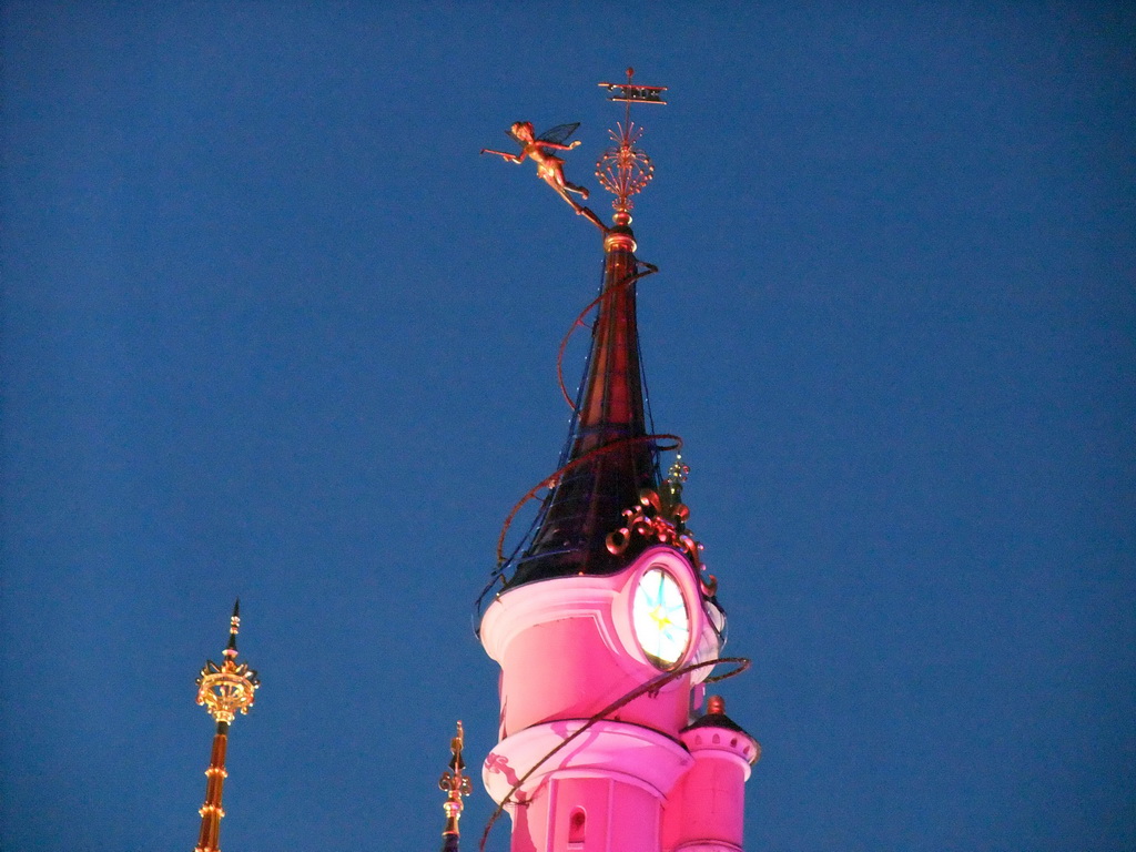 Tower of the Sleeping Beauty`s Castle, at Fantasyland of Disneyland Park, by night