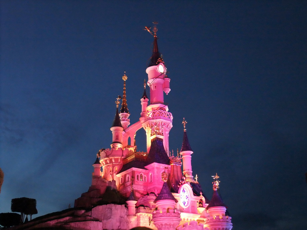 Sleeping Beauty`s Castle, at Fantasyland of Disneyland Park, by night