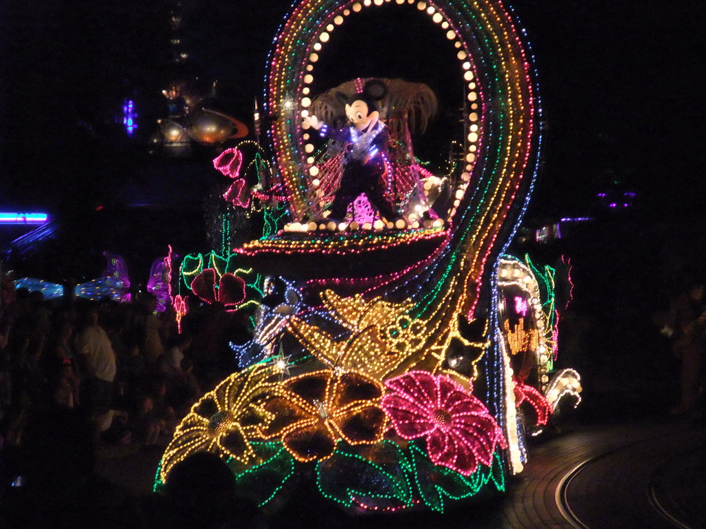 Mickey in Disney`s Fantillusion parade, at Disneyland Park