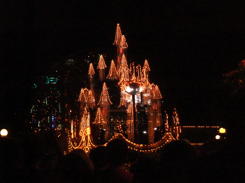 Princess Minnie`s Castle in Disney`s Fantillusion parade, at Disneyland Park