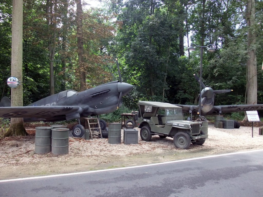 Airplanes and jeep from the movie `Pearl Harbor`, at the Studio Tram Tour: Behind the Magic, at the Production Courtyard of Walt Disney Studios Park
