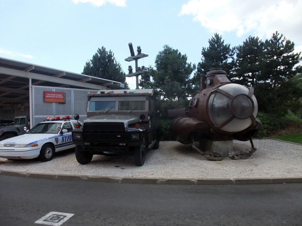 NYPD car, jeep and submarine, at the Studio Tram Tour: Behind the Magic, at the Production Courtyard of Walt Disney Studios Park