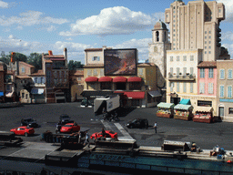 Cars and motorcycles at `Moteurs... Action! Stunt Show Spectacular`, at the Backlot of Walt Disney Studios Park