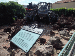 Vehicle from the movie `Armageddon`, in front of `Armageddon: Les Effets Speciaux`, at the Backlot of Walt Disney Studios Park