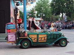 Cruella De Vil, Donald and Daisy in Disney`s Stars `n` Cars parade, at the Production Courtyard of Walt Disney Studios Park