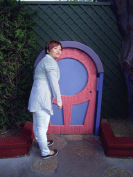 Miaomiao with door at Alice`s Curious Labyrinth, at Fantasyland of Disneyland Park