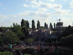 Peter Pan`s Flight, Toad Hall Restaurant and Pirates of the Caribbean, viewed from the Tower in Alice`s Curious Labyrinth, at Fantasyland of Disneyland Park