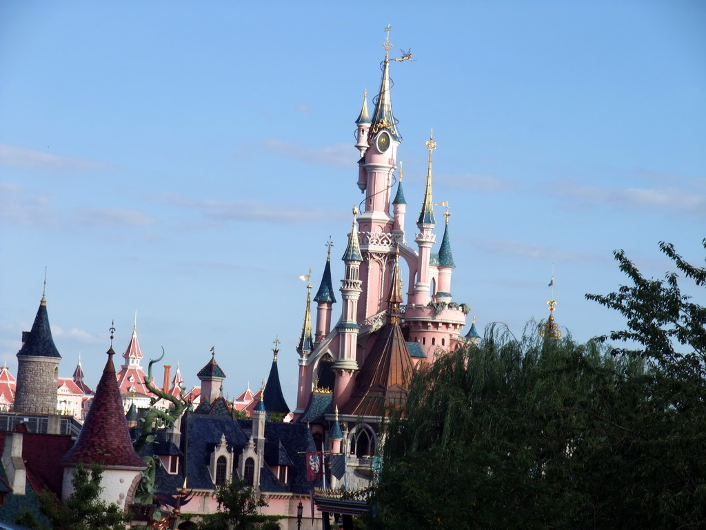 Sleeping Beauty`s Castle, viewed from the Tower in Alice`s Curious Labyrinth, at Fantasyland of Disneyland Park