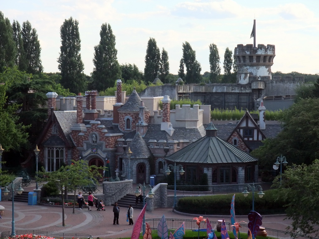Toad Hall Restaurant and Pirates of the Caribbean, viewed from the Tower in Alice`s Curious Labyrinth, at Fantasyland of Disneyland Park