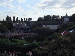 Toad Hall Restaurant, Pirates of the Caribbean and Fantasy Festival Stage, viewed from the Tower in Alice`s Curious Labyrinth, at Fantasyland of Disneyland Park