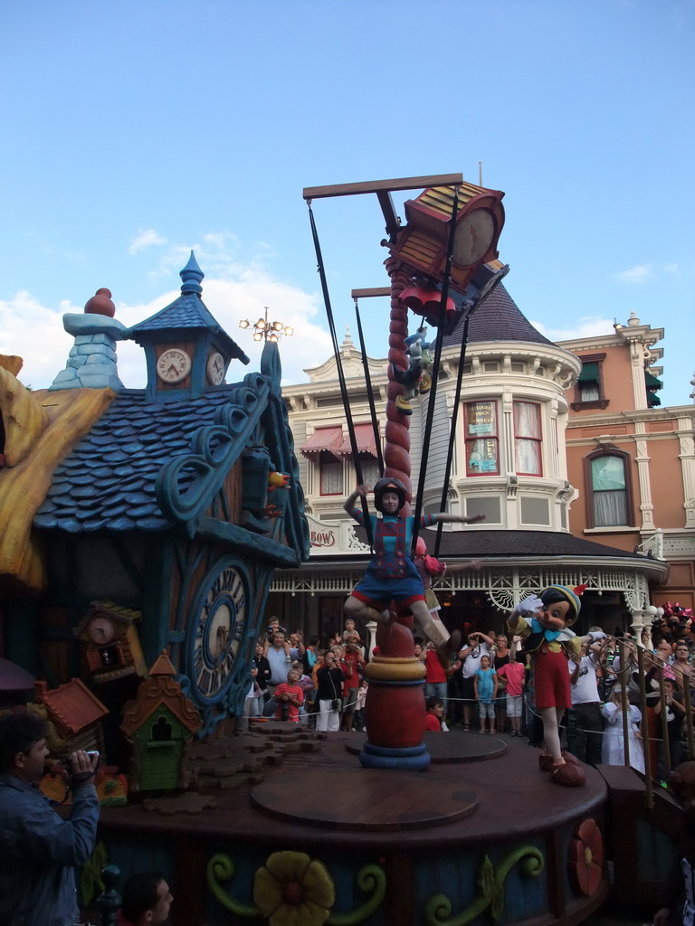 Pinocchio in Disney`s Once Upon a Dream Parade, at the Town Square of Disneyland Park