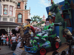 Toy Story characters in Disney`s Once Upon a Dream Parade, at the Town Square of Disneyland Park