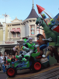 Toy Story characters in Disney`s Once Upon a Dream Parade, at the Town Square of Disneyland Park