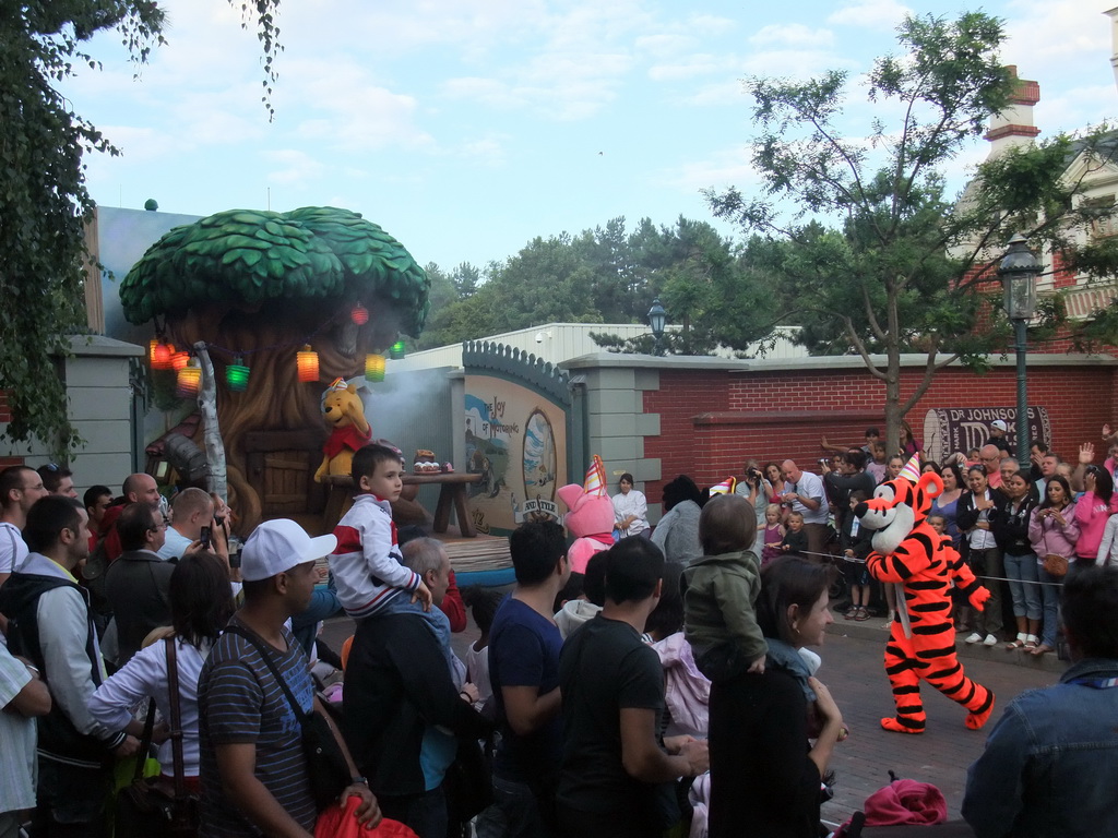 Winnie the Pooh, Piglet and Tigger in Disney`s Once Upon a Dream Parade, at the Town Square of Disneyland Park