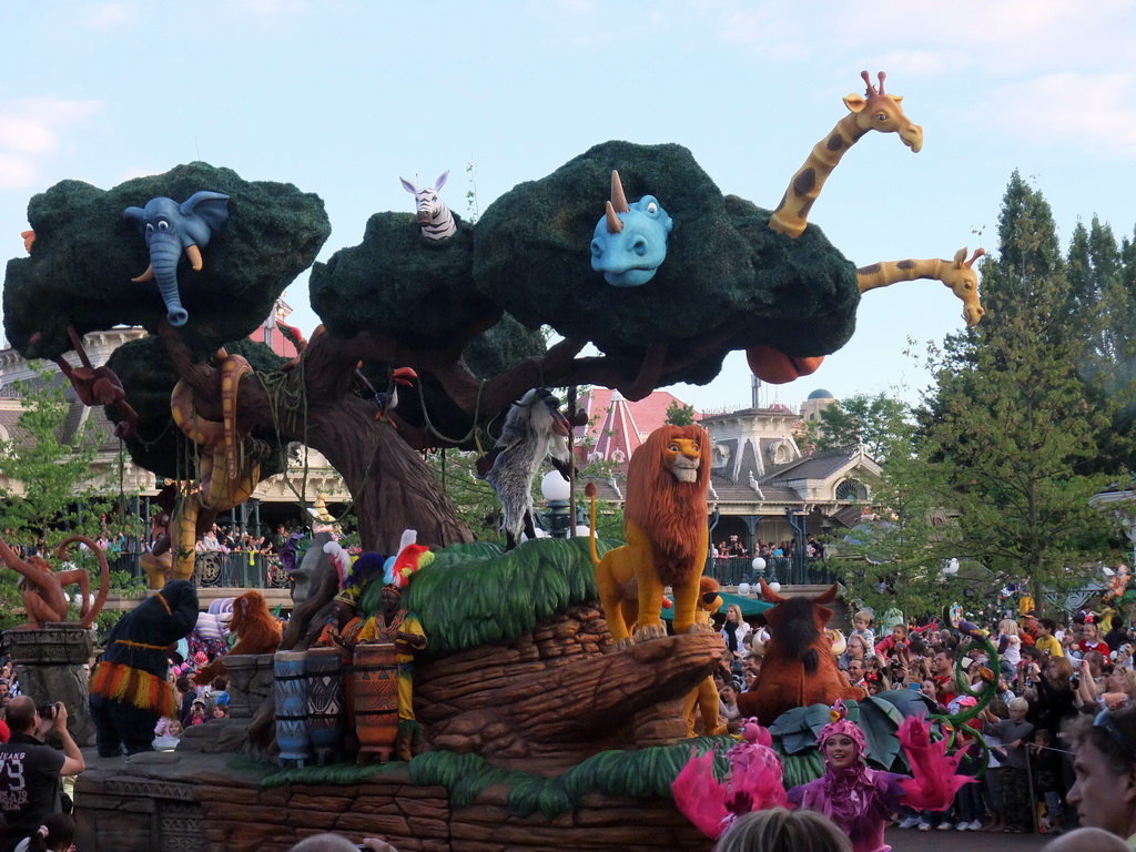 The Lion King and Jungle Book characters in Disney`s Once Upon a Dream Parade, at Disneyland Park