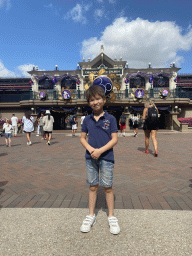 Max in front of the Main Street U.S.A. Station at Disneyland Park