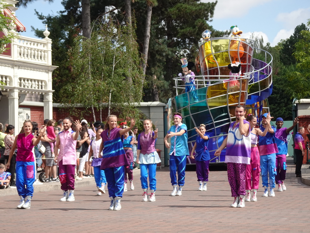 Mickey, Minnie, Donald and Daisy at the Disney Stars on Parade at Town Square at Disneyland Park