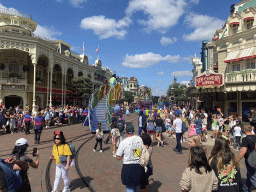 Goofy, the Genie, Cinderella, Miguel, Peter Pan, the Mad Hatter, Joy, Jessie, Chip, Dale, Clarice, Pluto, Donald and Daisy at the Disney Stars on Parade at Main Street U.S.A. and Sleeping Beauty`s Castle at Fantasyland at Disneyland Park