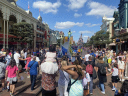 Goofy, the Mad Hatter, Peter Pan, Clarice and Jessie at the Disney Stars on Parade at Main Street U.S.A. and Sleeping Beauty`s Castle at Fantasyland at Disneyland Park